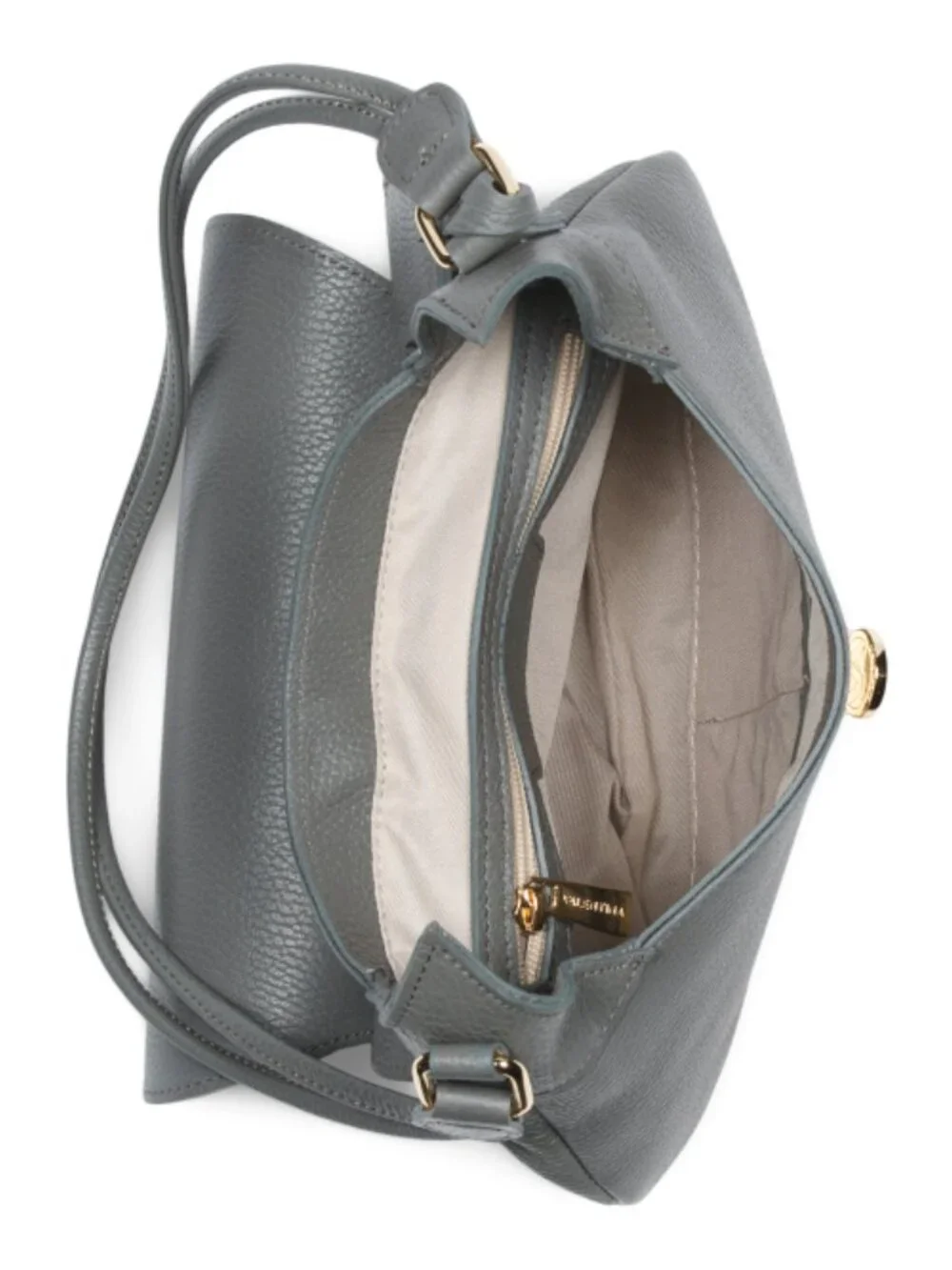 VALENTINA Made In Italy Leather Saddle Bag With Flap Over Closure In Mud Color
